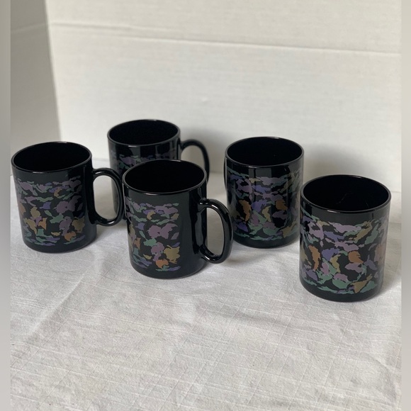 RETRO  90s BLACK COFFEE MUGS |  Set of 5 | Metallic Design. - Picture 1 of 7